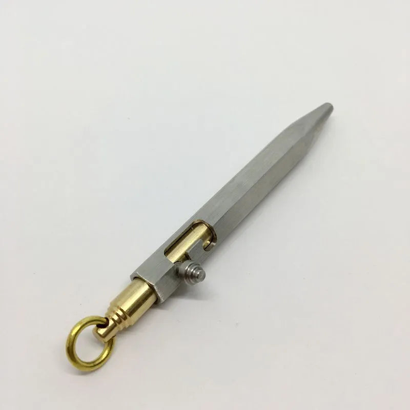 Six-sided brass fountain pen with stainless steel body push-type keychain design oily ink cartridge normal grade for office stationery use available in colours as shown domestic trade