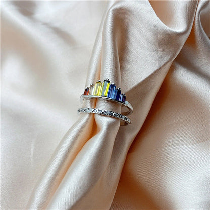 Stylish Rainbow Micro Diamond Ring with geometric design and vibrant colors