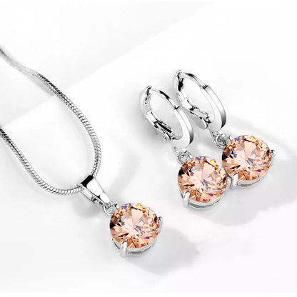 Water Drop Necklace and Earring Set with zircon gemstones in various colors
