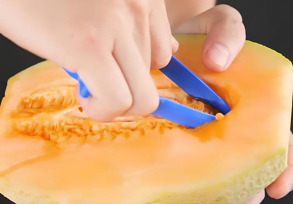 Stainless steel vegetable peeler set with black, blue, red handles and dual swivel blades