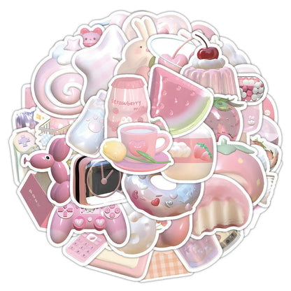 Pink 3D decorative stickers with girl heart designs, 63 pieces per pack showing dimensional printing texture