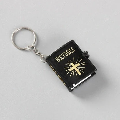 Mini Holy Bible PVC Leather Keychain with Cross Design - Durable and Faith-Inspired