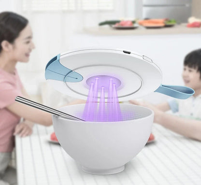 Compact USB-powered baby bottle sterilizer in blue and pink options