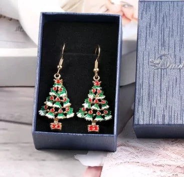Christmas Tree Shaped Ear Studs in KC Gold with artificial gemstone inlay