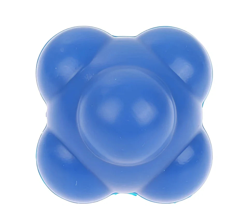 Blue hexagonal reaction training ball with knobbed surface, 60mm diameter