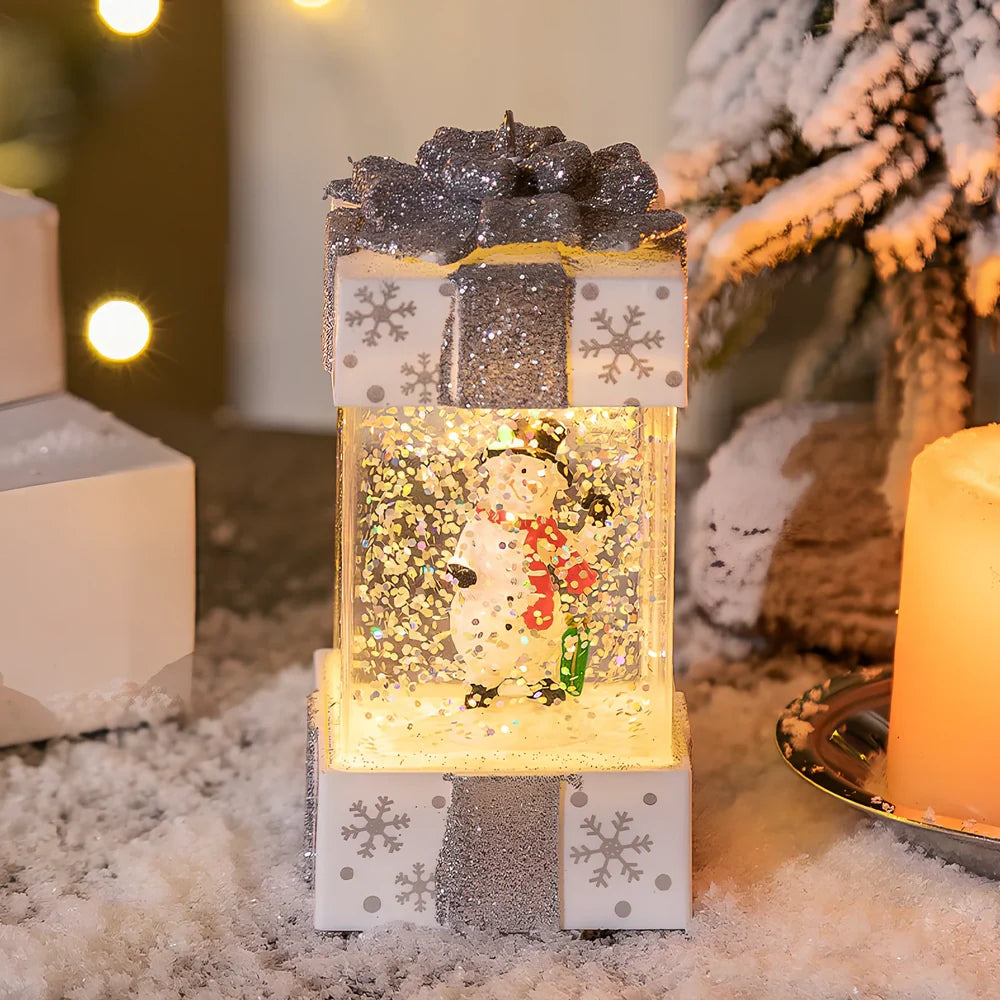 Christmas crystal ball light with cartoon character in 5.5cm plastic gift box