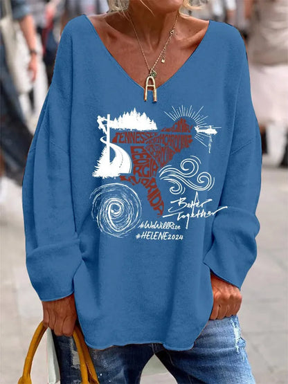 Women's loose-fit V-neck long sleeve top in brushed milk silk fabric for summer casual wear.