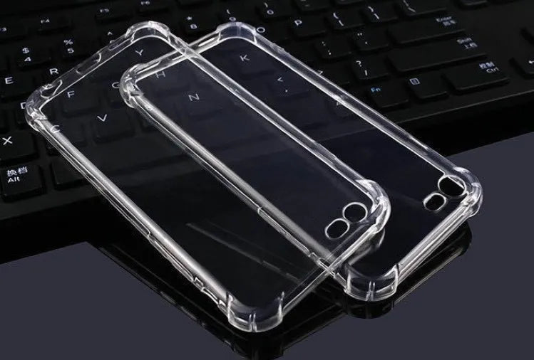 Clear TPU shockproof iPhone case on a smartphone, showing slim 0.8mm thickness and transparent design.