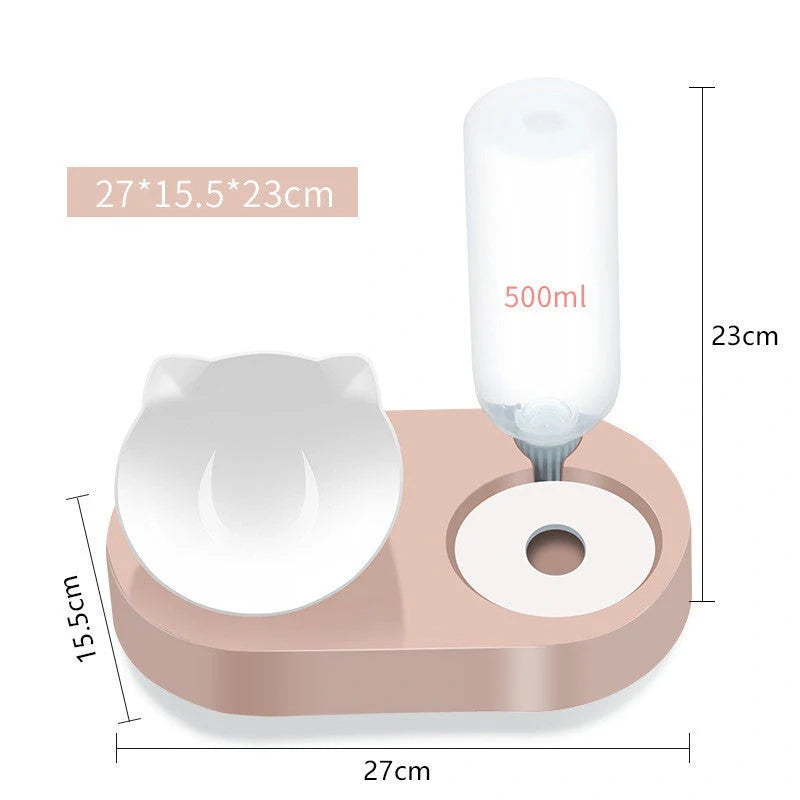 Two-in-One Pet Bowl with Automatic Water Dispenser in various colors