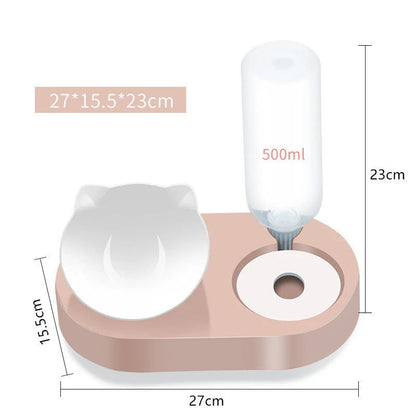 Two-in-One Pet Bowl with Automatic Water Dispenser in various colors