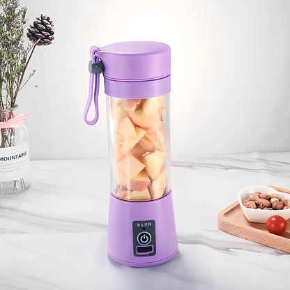 Portable blender with 400ml transparent cup, USB charging port, and 6 stainless steel blades