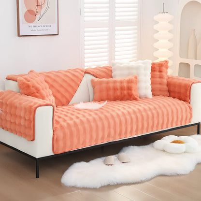 Square flannelette sofa cushion in light blue colour measuring 110x160cm on grey fabric sofa