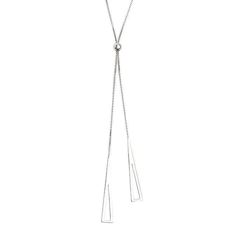 Sterling silver geometric triangle necklace with adjustable clavicle chain in white K