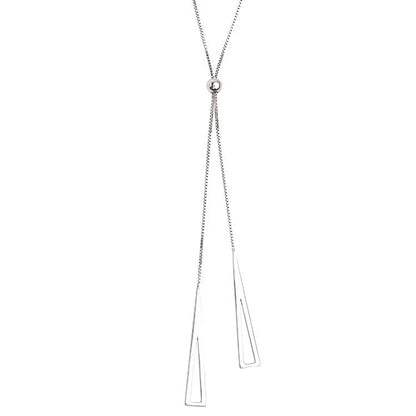 Sterling silver geometric triangle necklace with adjustable clavicle chain in white K