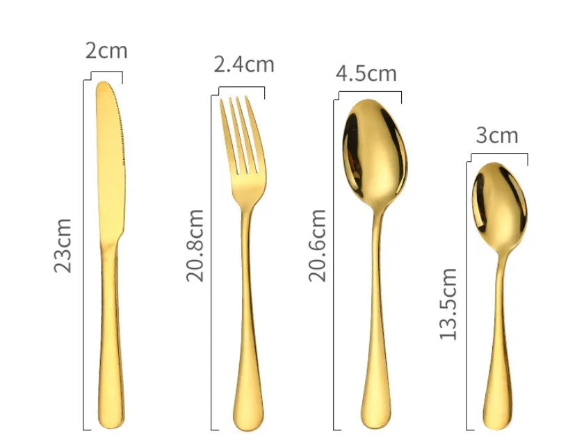 24-piece stainless steel cutlery set in gold, rose gold, black and colourful finishes.