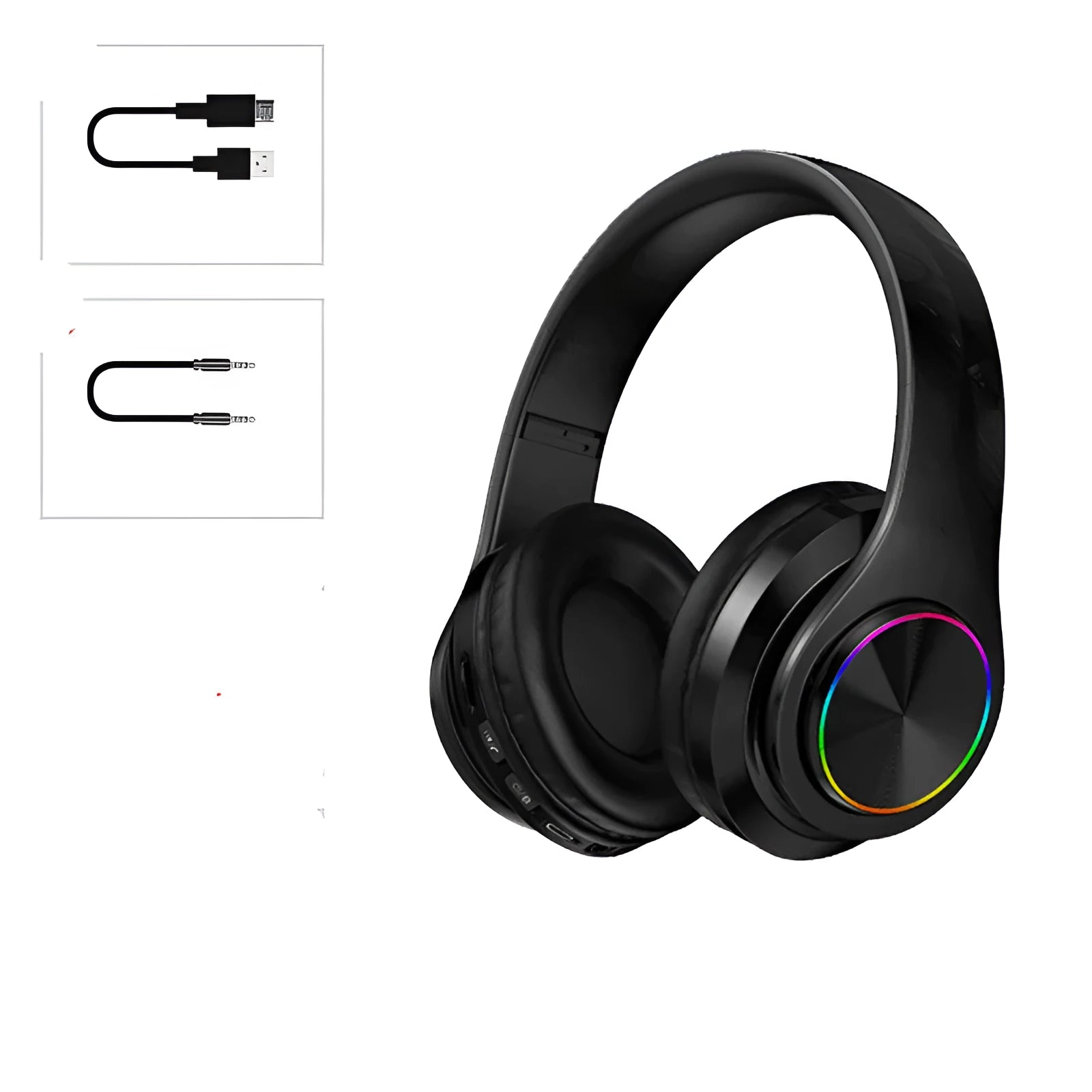 Folding wireless Bluetooth headset with 40mm speakers in black, blue, or white colour options