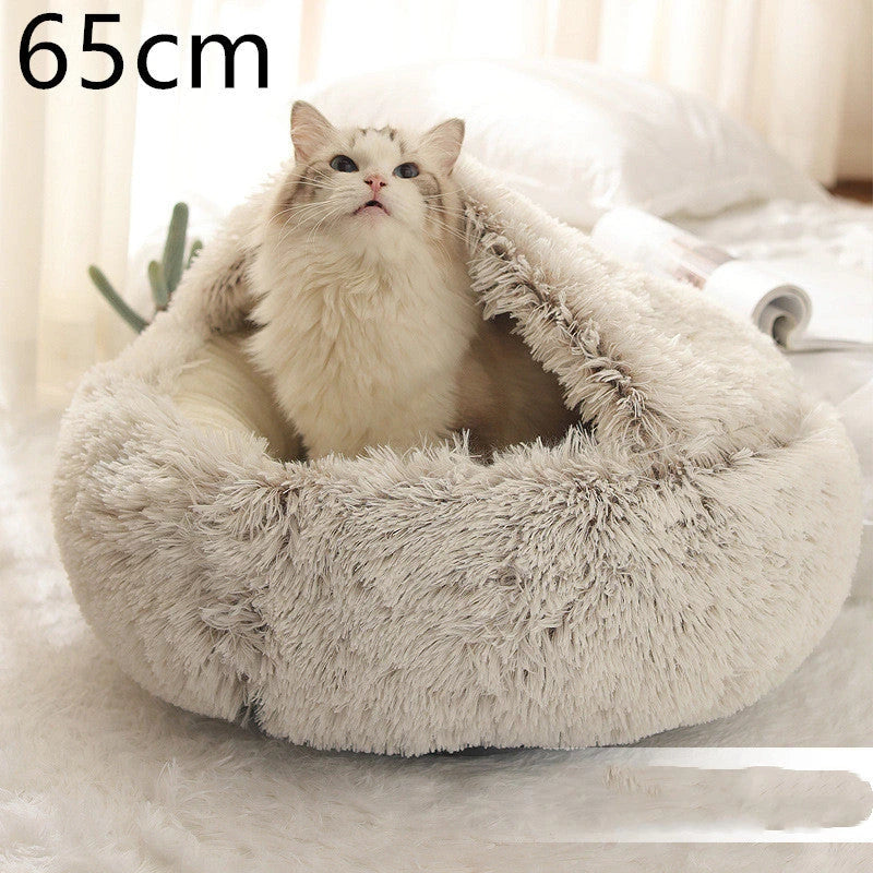 Cozy pet bed with plush and warm fabric for cats and dogs