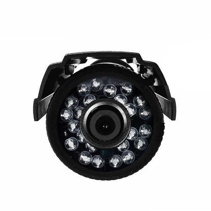 AHD HD waterproof surveillance camera with black ABS plastic shell, fixed lens, and infrared night vision for 30m range