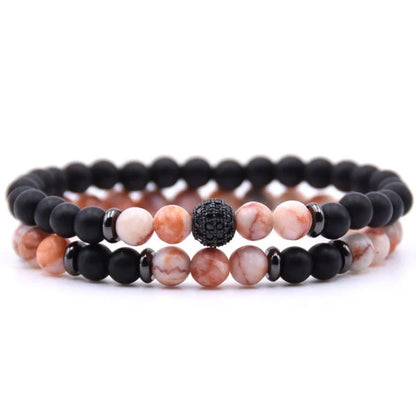 Micro-Inlaid Zircon Bracelet with 6mm Natural Stone Beads in Various Colors