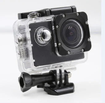 Rugged 4K waterproof action camera with wide-angle lens, perfect for outdoor adventures and water sports