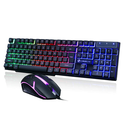 Limei Gtx300 keyboard and mouse set in black with orange glow backlight on desktop