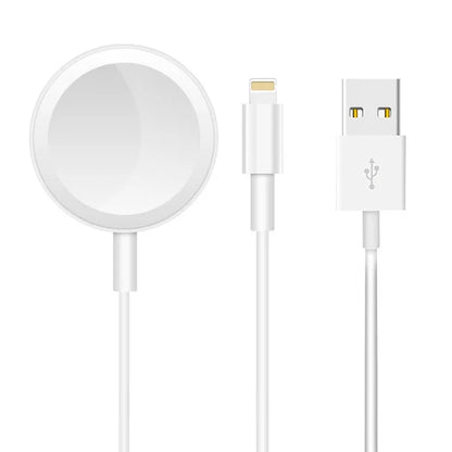 White two-in-one wireless watch charger with USB cable connector