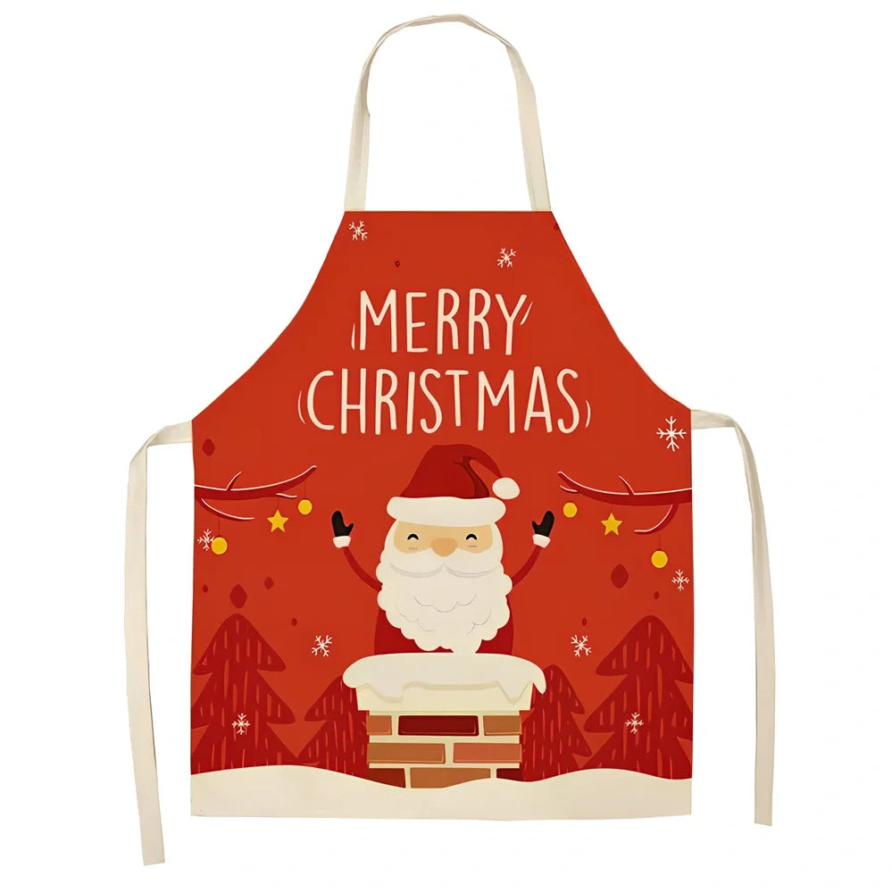 Cotton linen Christmas apron with adjustable straps showing 68x55 cm coverage area
