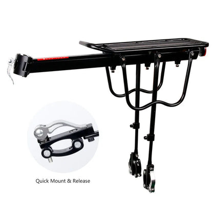 Black aluminium alloy bicycle quick release rear rack shelf for 20 to 29 inch bikes with adjustable height and length