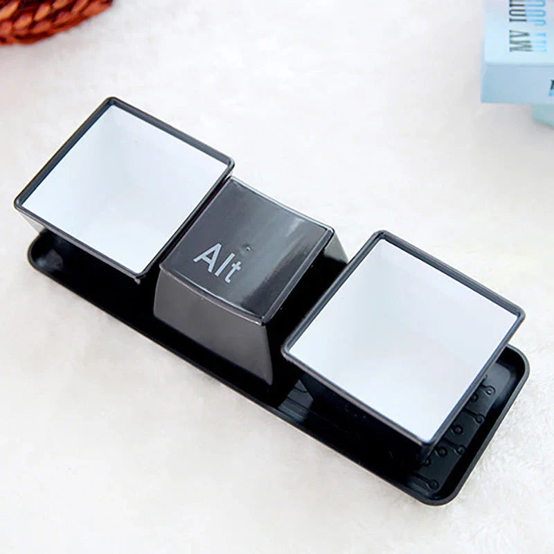 A set of three keyboard-inspired beverage cups with an attached tray, providing a unique and stylish desk accessory.