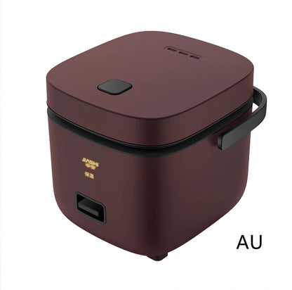 Compact brown 1-2 litre electric rice cooker, 180x200x180mm, with mechanical controls and aluminium pot for small UK kitchens