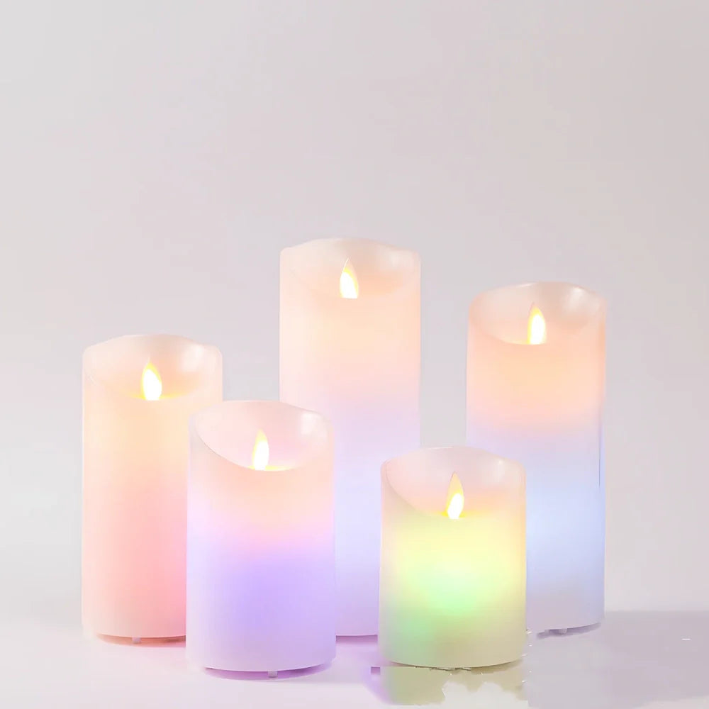 LED electronic candle lamp with remote control in cylindrical paraffin casing