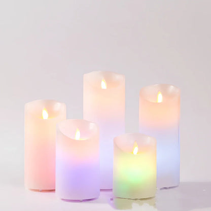 LED electronic candle lamp with remote control in cylindrical paraffin casing