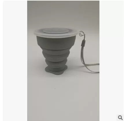 Collapsible water cup with stainless steel ring and lanyard in multiple colors