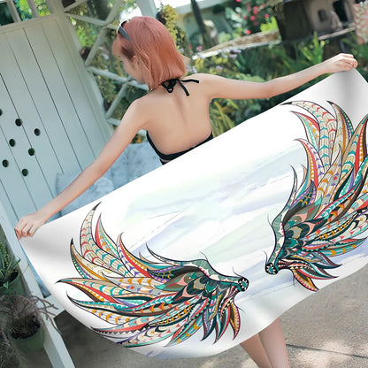 Rectangular microfibre beach towel 150x180cm in digital print, quick-drying 205gsm fabric for seaside and swimming