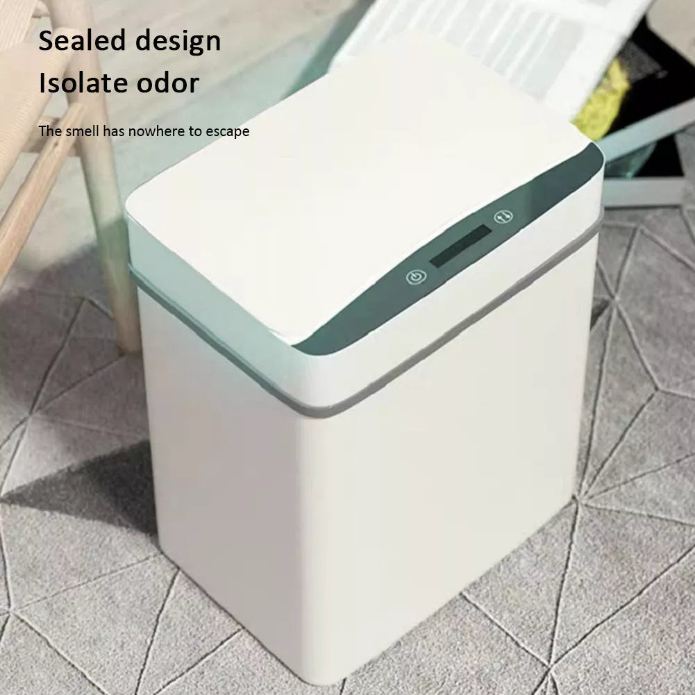 Automatic Induction Flip Trash Can with 360-degree smart sensor in white