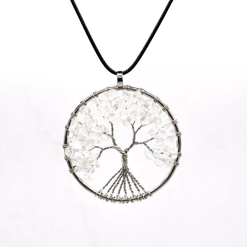 Kabala Life Tree necklace with copper wire and natural stone pendant, symbolizing growth and connection