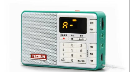 Tecsun Q3 portable digital audio player with FM radio in multiple colour choices on a white background