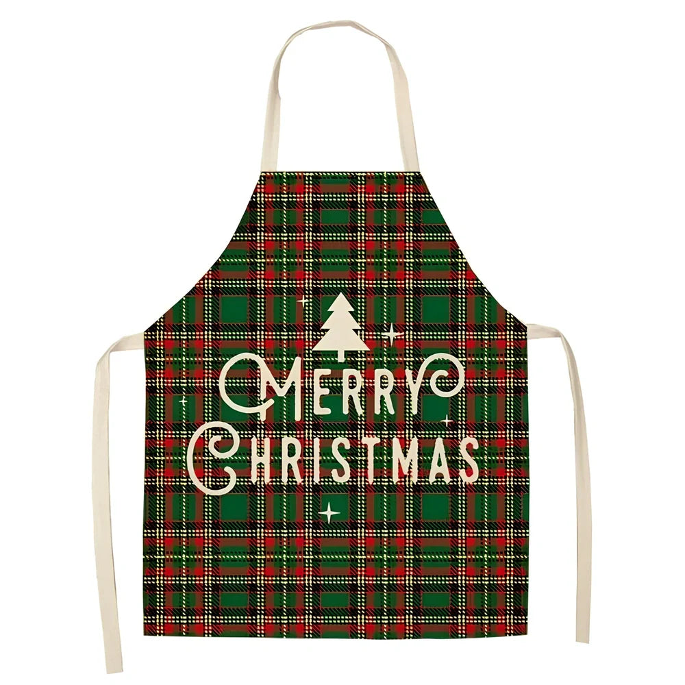 Cotton linen Christmas apron with adjustable straps showing 68x55 cm coverage area