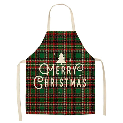 Cotton linen Christmas apron with adjustable straps showing 68x55 cm coverage area