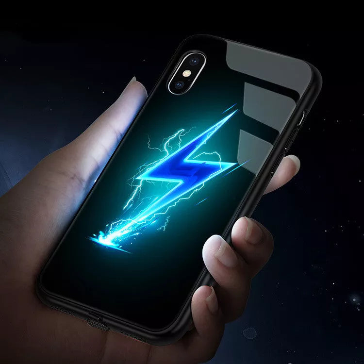 Voice-activated iPhone case with tempered glass back and flash LED light
