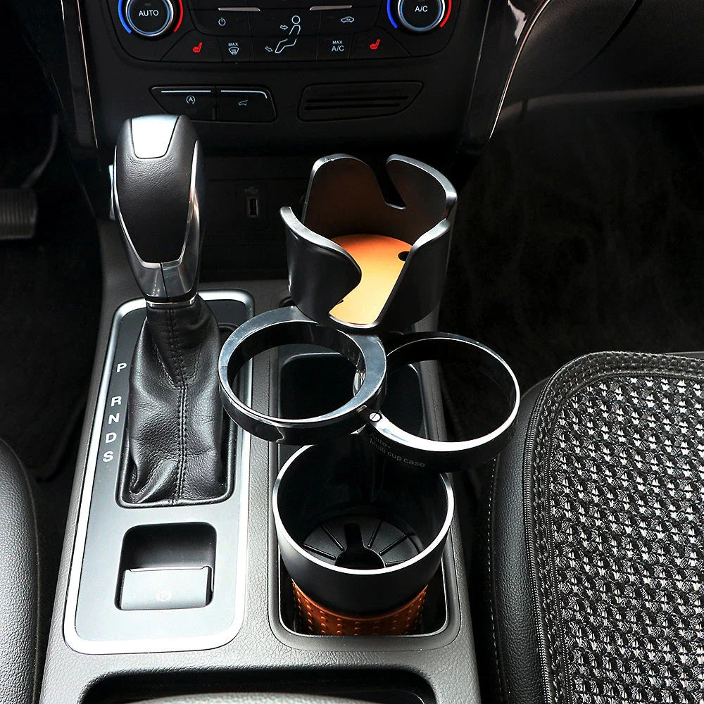 Versatile car cup holder made of ABS plastic and rubber, with a rotatable design to hold cups, bottles, and small items securely in your vehicle.