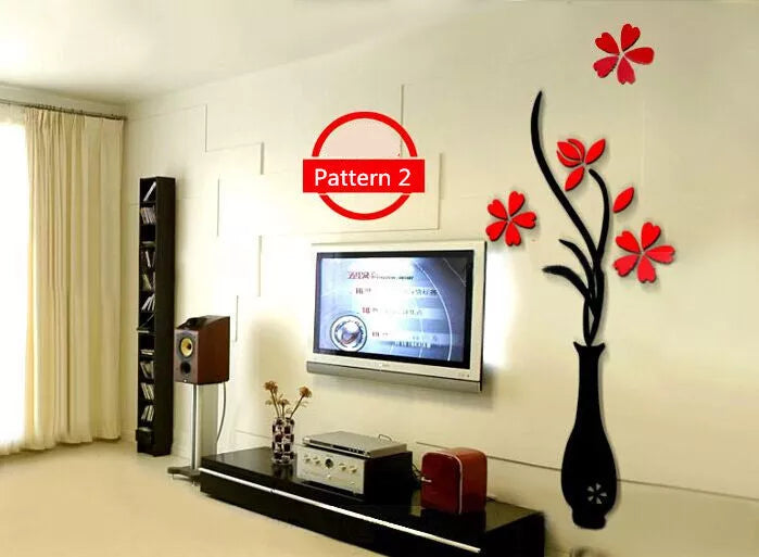Acrylic 3D wall sticker vase with mildew-proof feature for home and office decoration