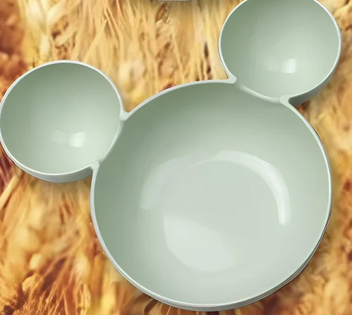 Mickey cartoon wheat straw children's bowl set with pink 21.5 cm bowl, spoon, fork, chopsticks - BPA-free biodegradable kids meal kit