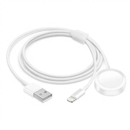 White two-in-one wireless watch charger with USB cable connector