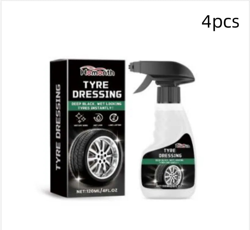120ml car tyre gloss agent bottle, 7.5cm x 4.8cm x 17cm, silicone oil formula for black tyre shine