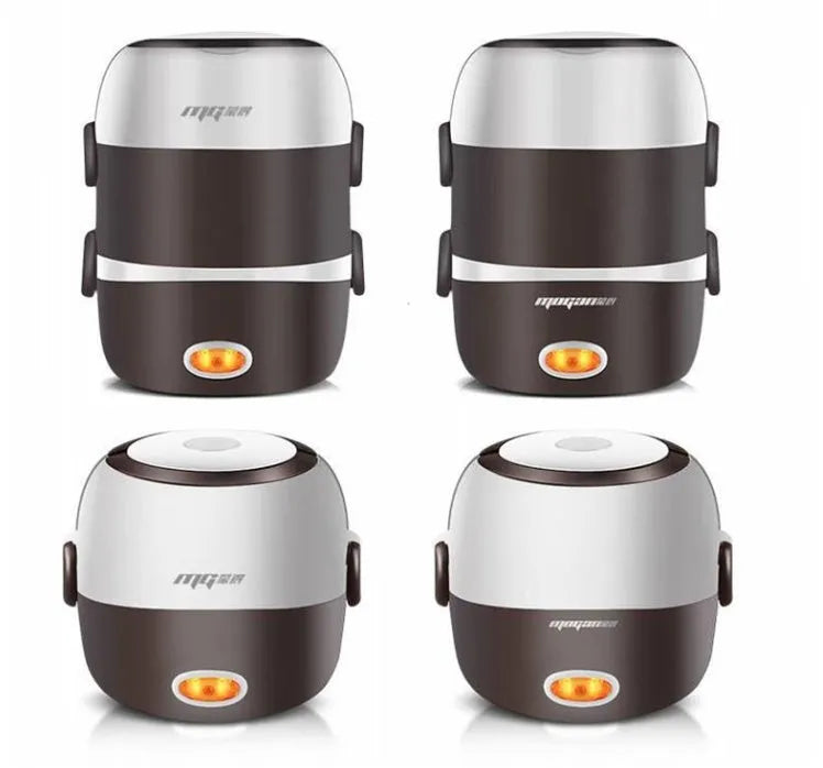 White rice cooker with stainless steel inner pot showing control panel with cook and warm settings
