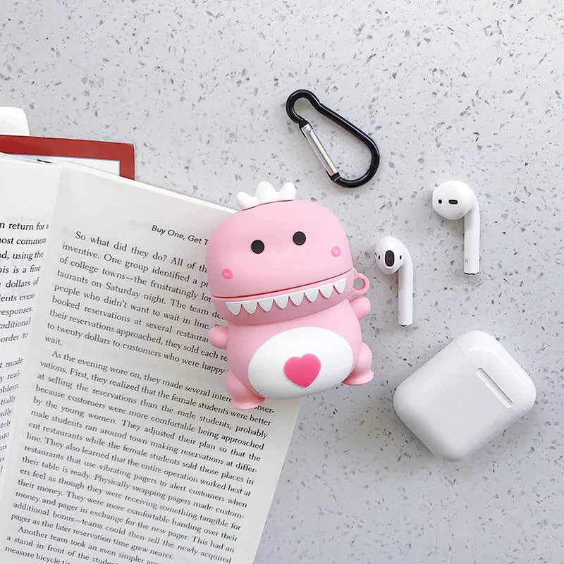 Green silicone protective case with a cartoon animal design for Apple AirPods 1st and 2nd generation charging case