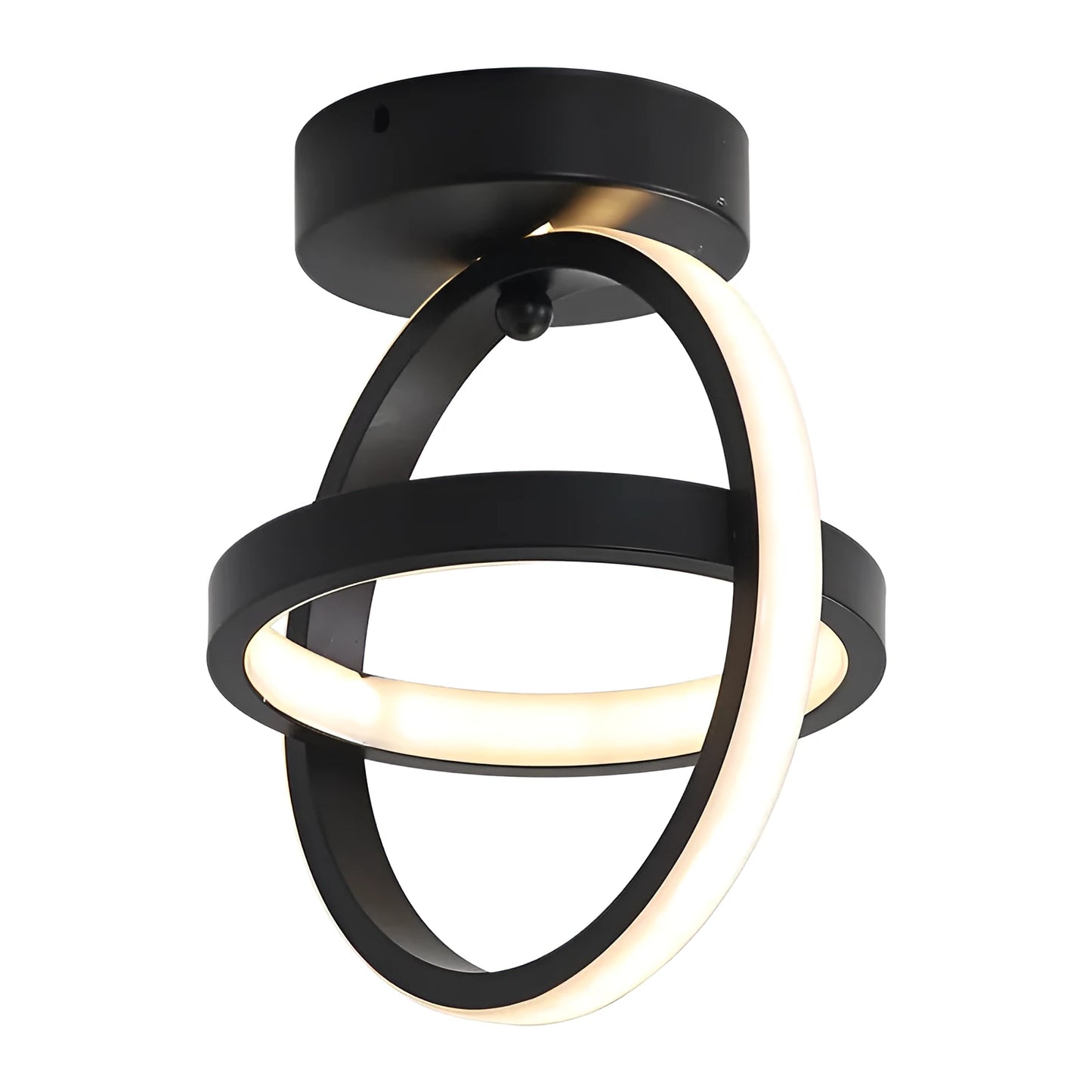 Modern round ceiling light with black metal frame and white acrylic shade, diameter 21cm.