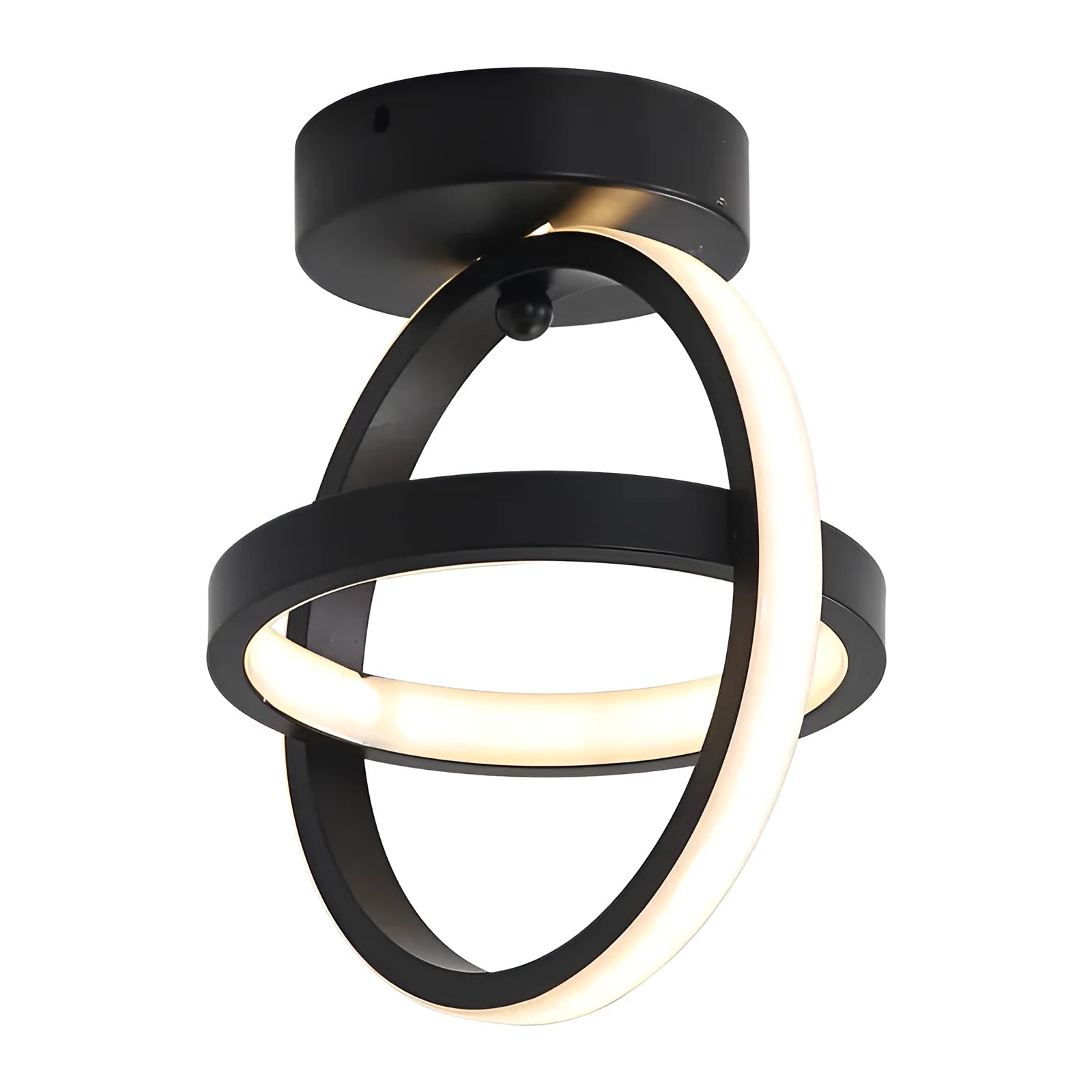 Modern round ceiling light with black metal frame and white acrylic shade, diameter 21cm.