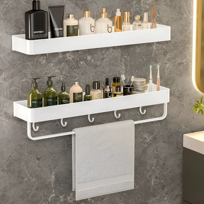 White 30cm aluminium alloy bathroom storage rack with punch-free or drilled wall hanging fitting and single layer